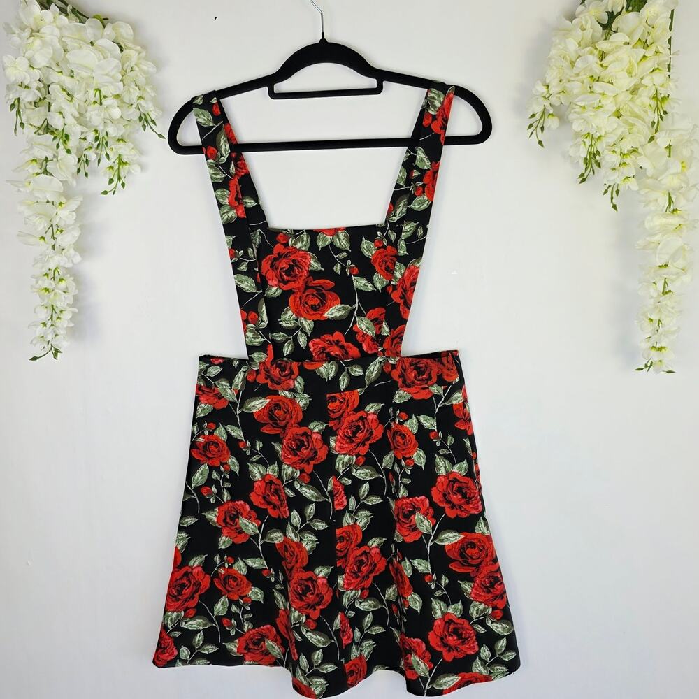 Pinafore Dress Size large Black Red Rose Floral Cottagecore Grunge Dark Romantic - Picture 5 of 15